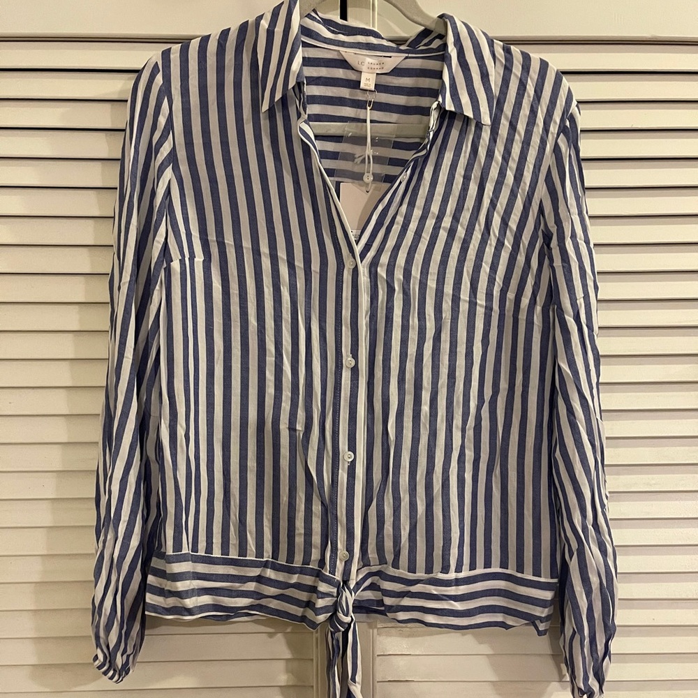 LC a Lauren Conrad Blue + White Striped Blouse
